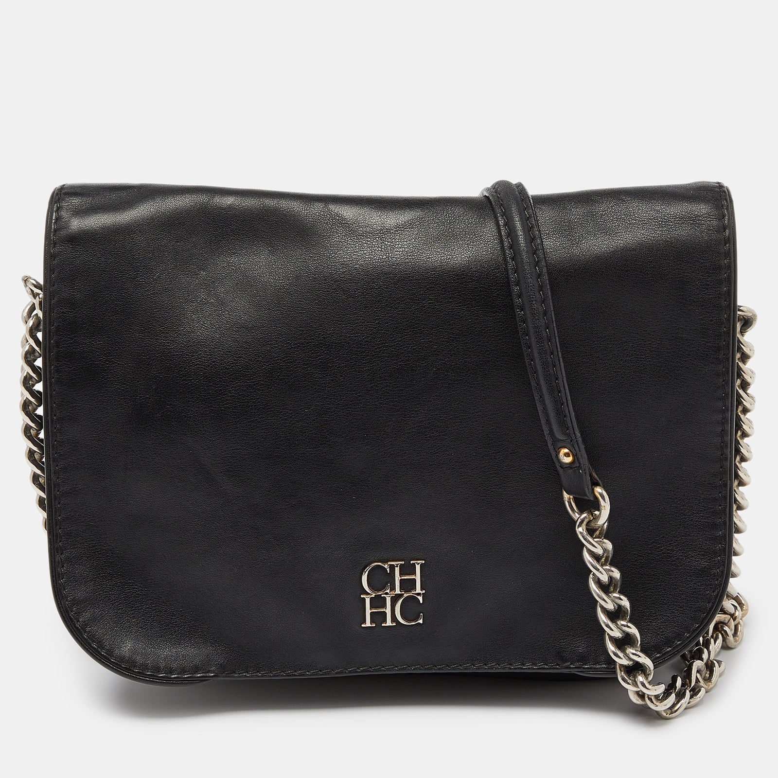 Ch Carolina Herrera Black Leather New Baltazar Flap Shoulder Bag