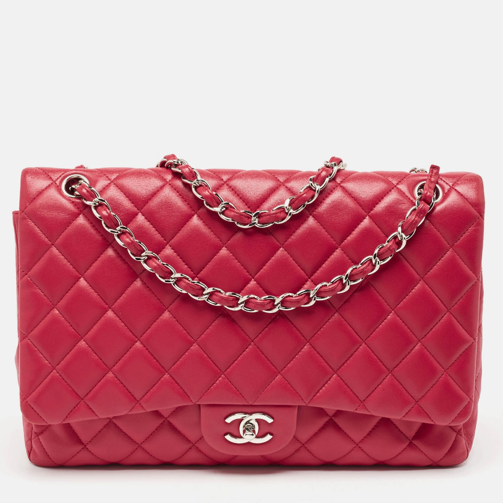 Chanel Sac à rabat classique maxi en cuir matelassé rouge