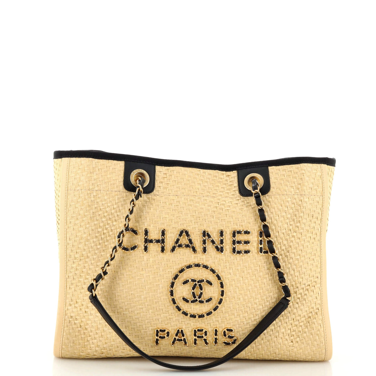 Chanel CHANEL Deauville Tote Straw with Chain Detail Small