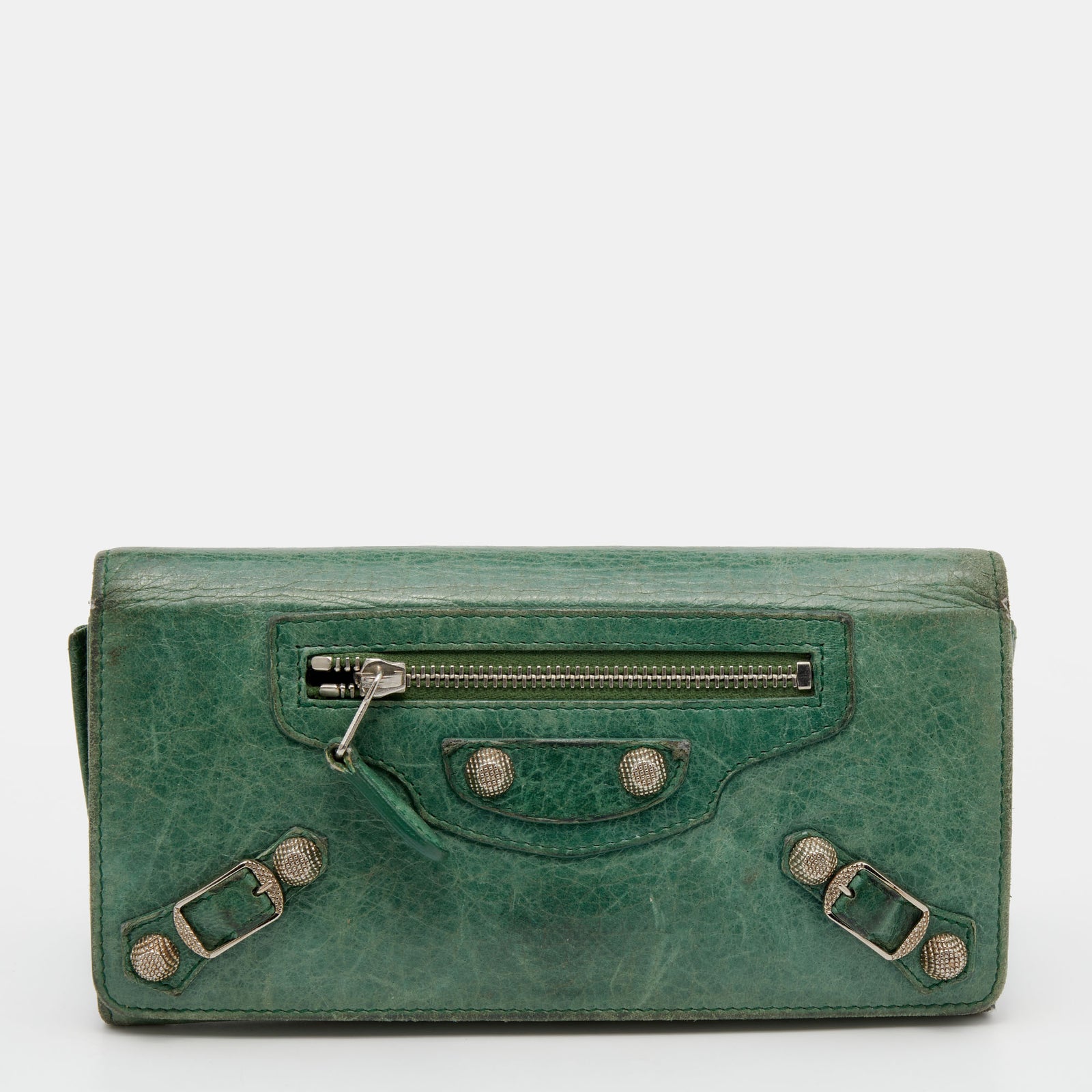 Balenciaga Vert Poker Leather City Flap Continental Wallet