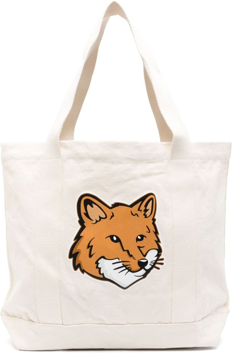 Maison KitsunÃ© Women's Fox Head Cotton Tote Bag - Beige | Size UNI | LW05101DWW0050P700