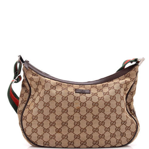 GUCCI Saddle Zip Messenger Bag GG Canvas with Leather Medium