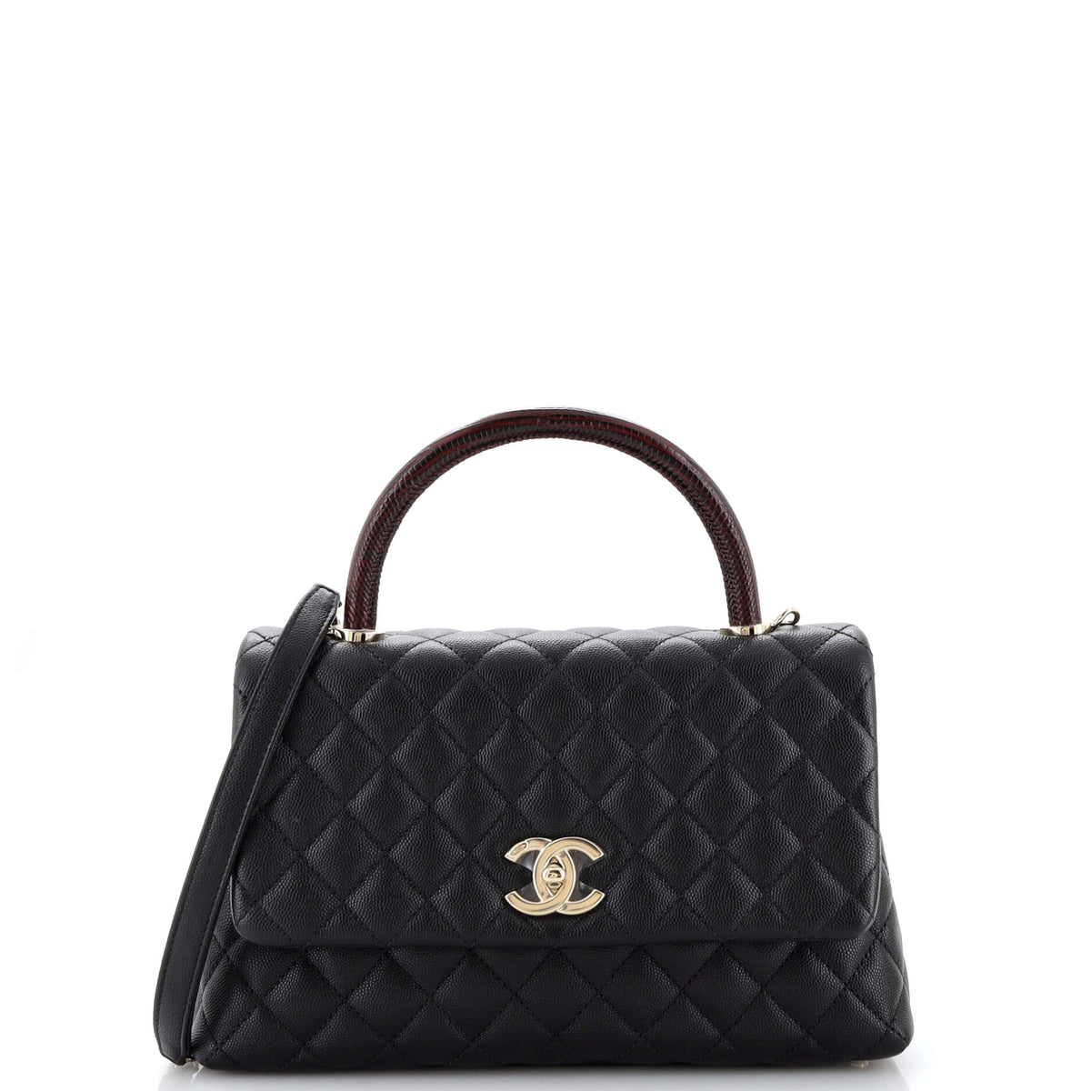 Chanel CHANEL Coco Top Handle Bag Quilted Caviar with Lizard Embossed Handle Small