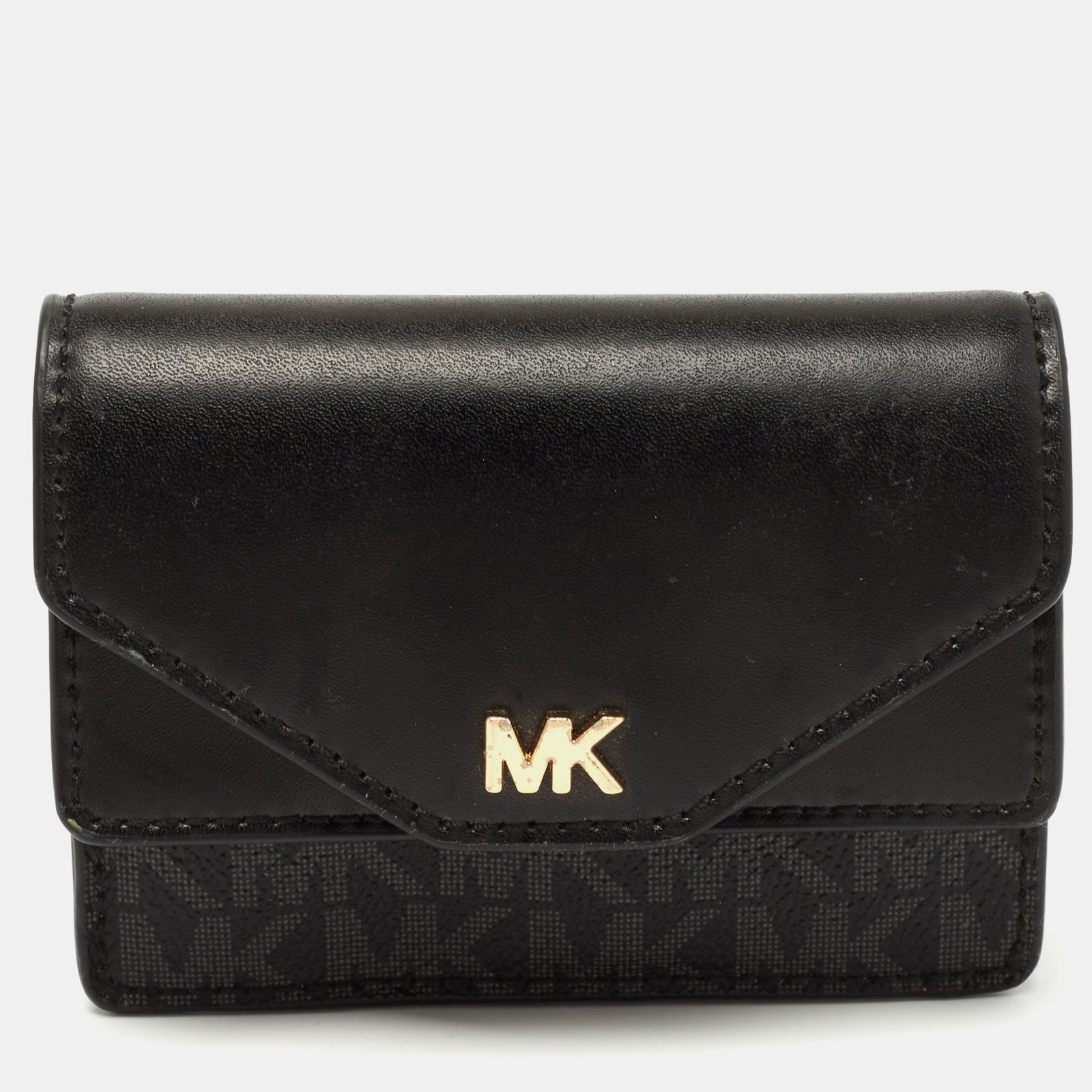 Michael Kors Black/Grey Signature Coated Canvas and Leather Card Case