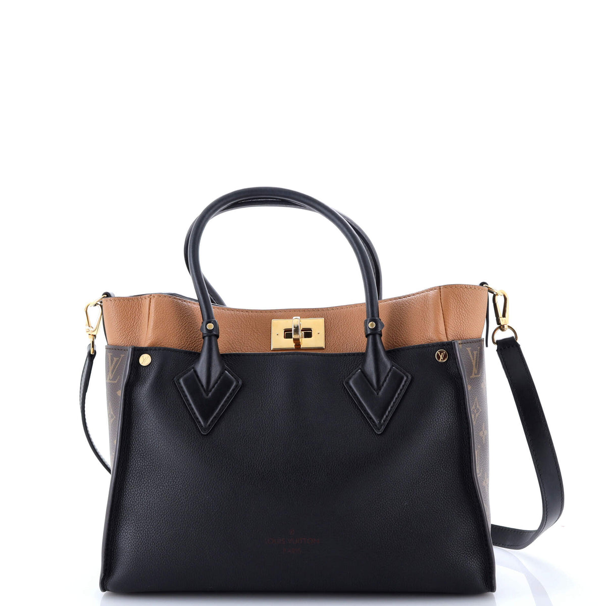Louis Vuitton On My Side Tote Leather with Monogram Canvas MM