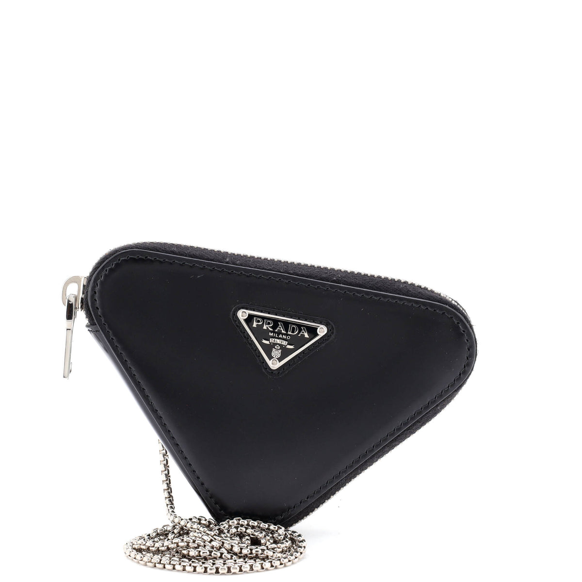 Prada PRADA Triangle Pouch Bag with Chain Brushed Leather Mini