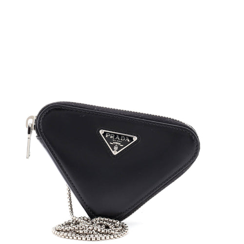 PRADA Triangle Pouch Bag with Chain Brushed Leather Mini