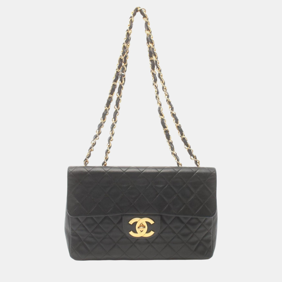 Chanel Black Lambskin Deca Matelasse 34 Shoulder Bag