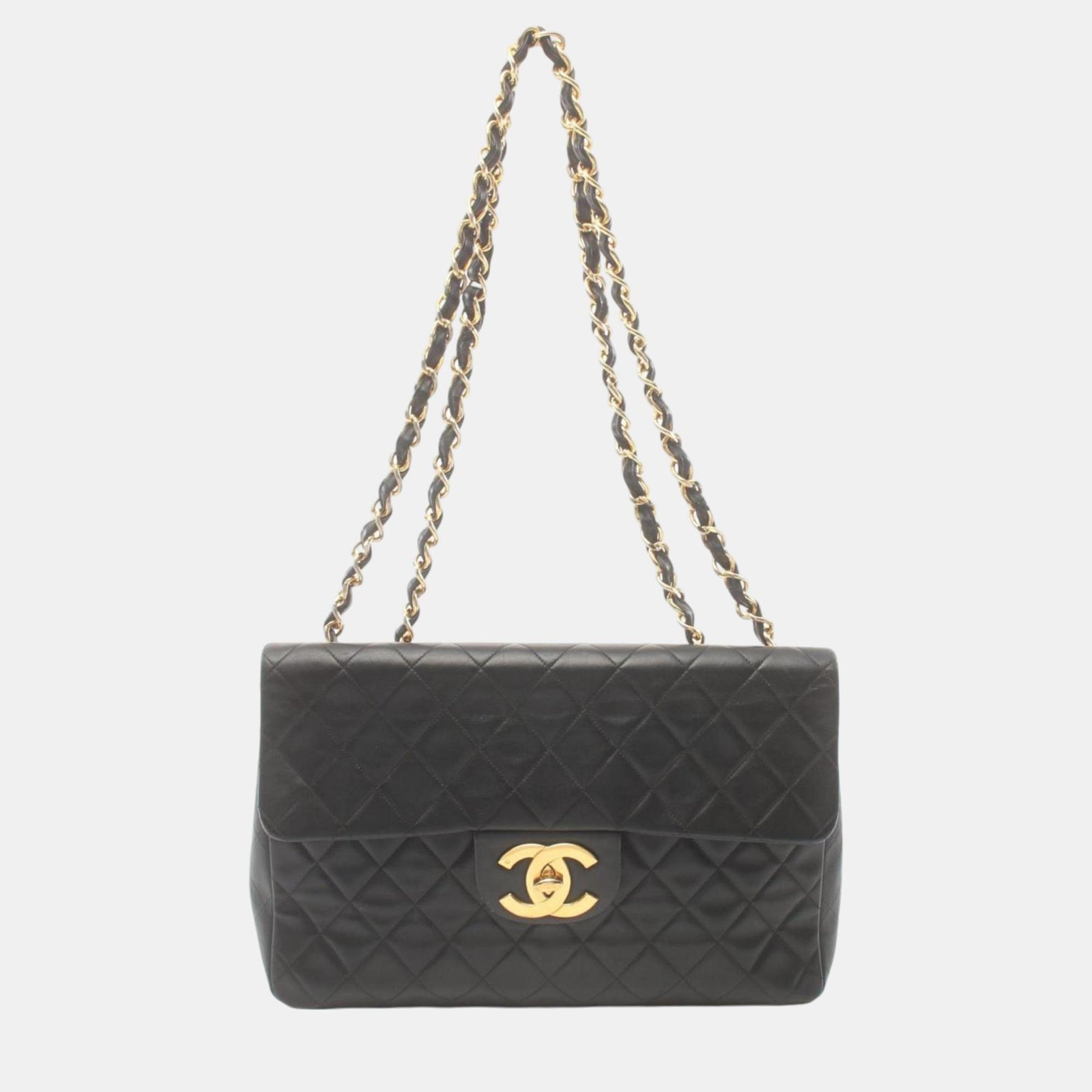 Chanel Schwarze Deca Matelasse 34 Schultertasche aus Lammleder