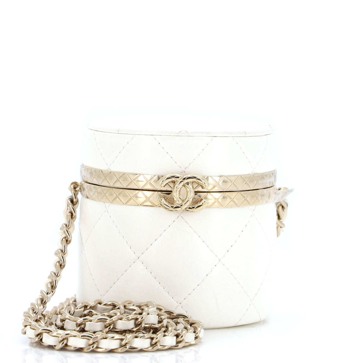 Chanel CHANEL Lock Frame Round Vanity Case with Chain Quilted Lambskin Mini