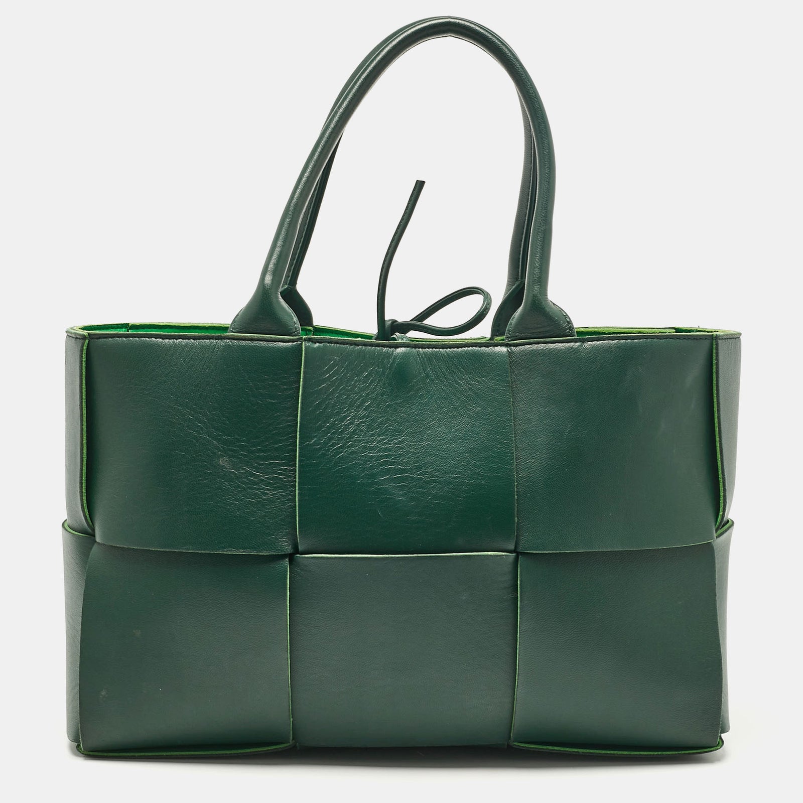 Bottega Veneta Dark Green Intreccio Leather Small Arco Tote