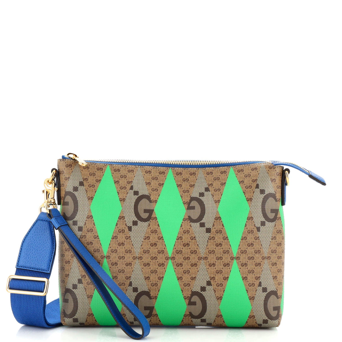 Gucci GUCCI Wristlet Pouch Rhombus GG Coated Canvas with Leather Medium