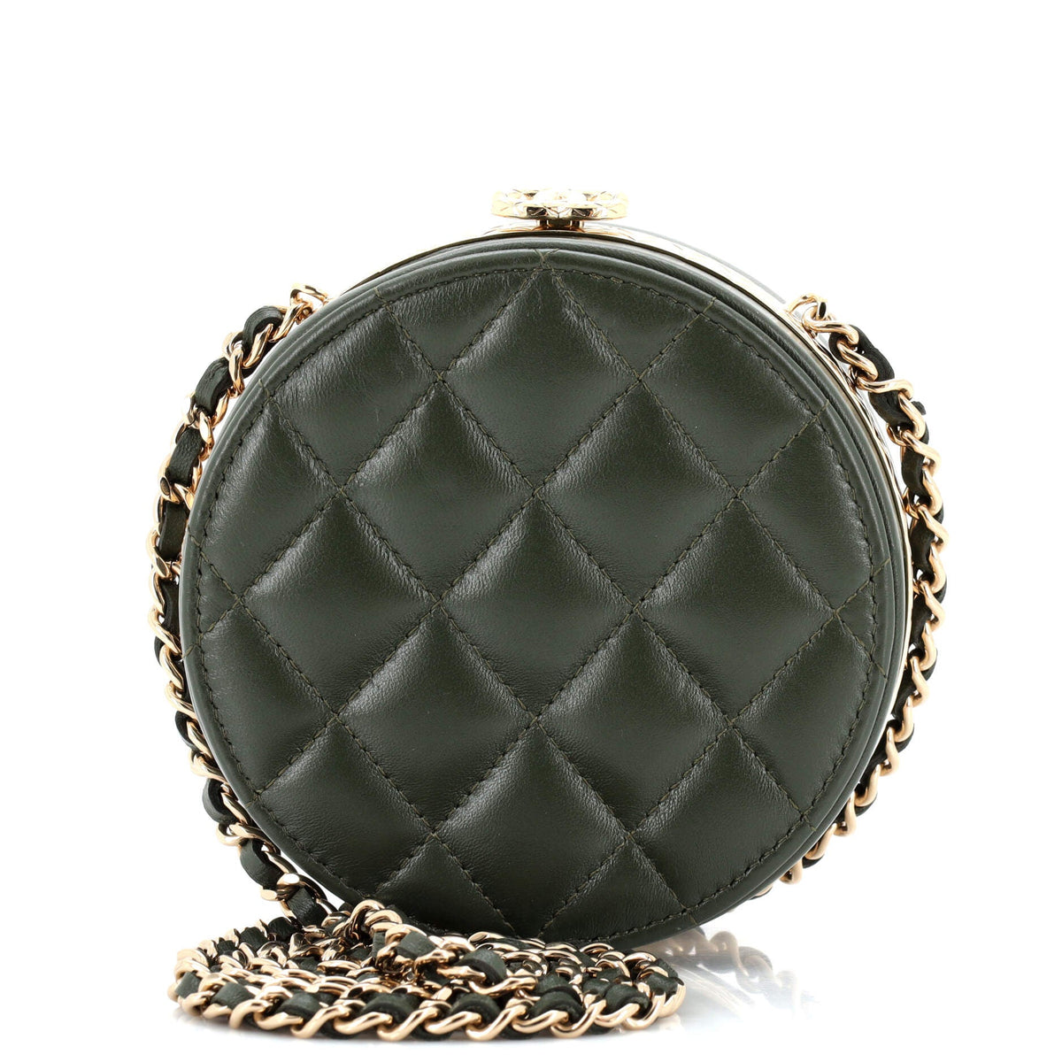 Chanel CHANEL CC Frame Round Clutch with Chain Quilted Lambskin