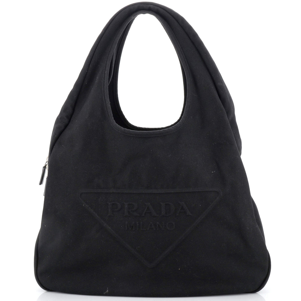 Prada PRADA Triangle Logo Zip Hobo Embossed Canvas Large