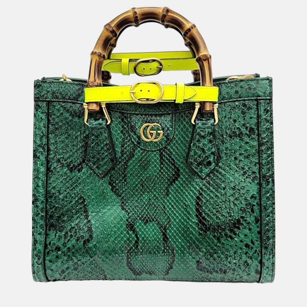 Green Python Leather Small Diana Tote Bag