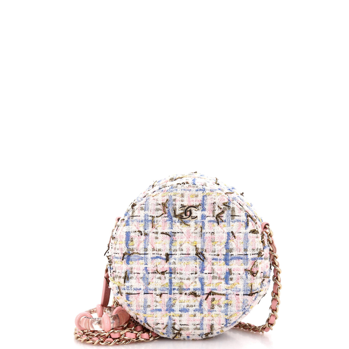 Chanel CHANEL Lifesaver Round Clutch with Chain Quilted Tweed