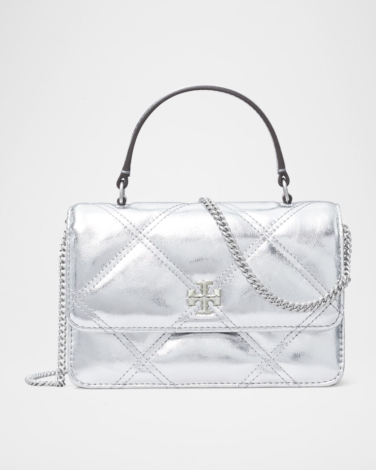 Tory Burch Kira Mini Quilted Metallic Leather Top-Handle Bag