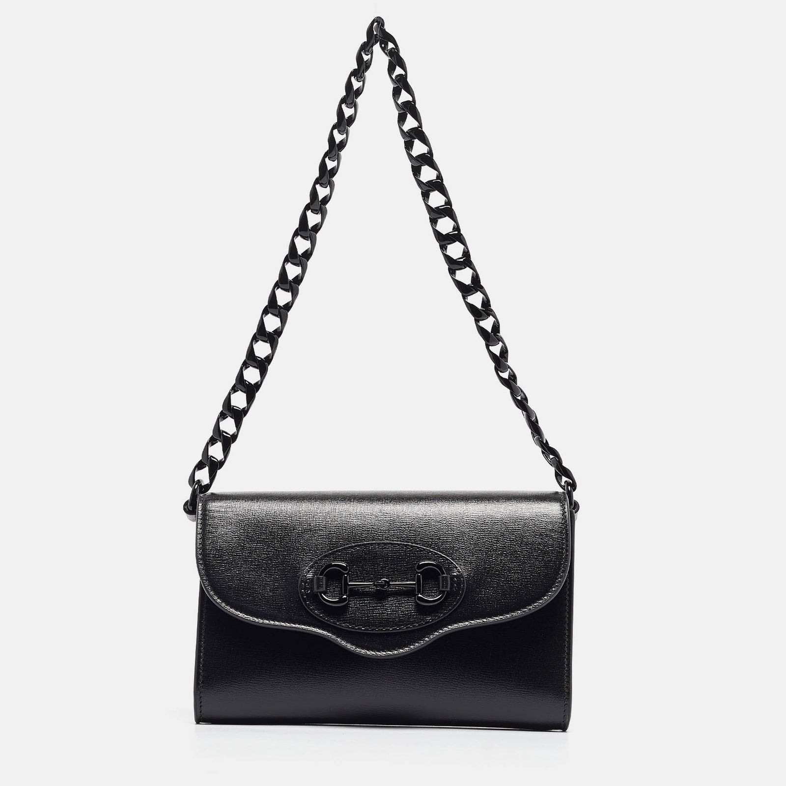 Gucci Schwarze, einfarbige Mini-Umhängetasche „Horsebit 1955“ aus Leder