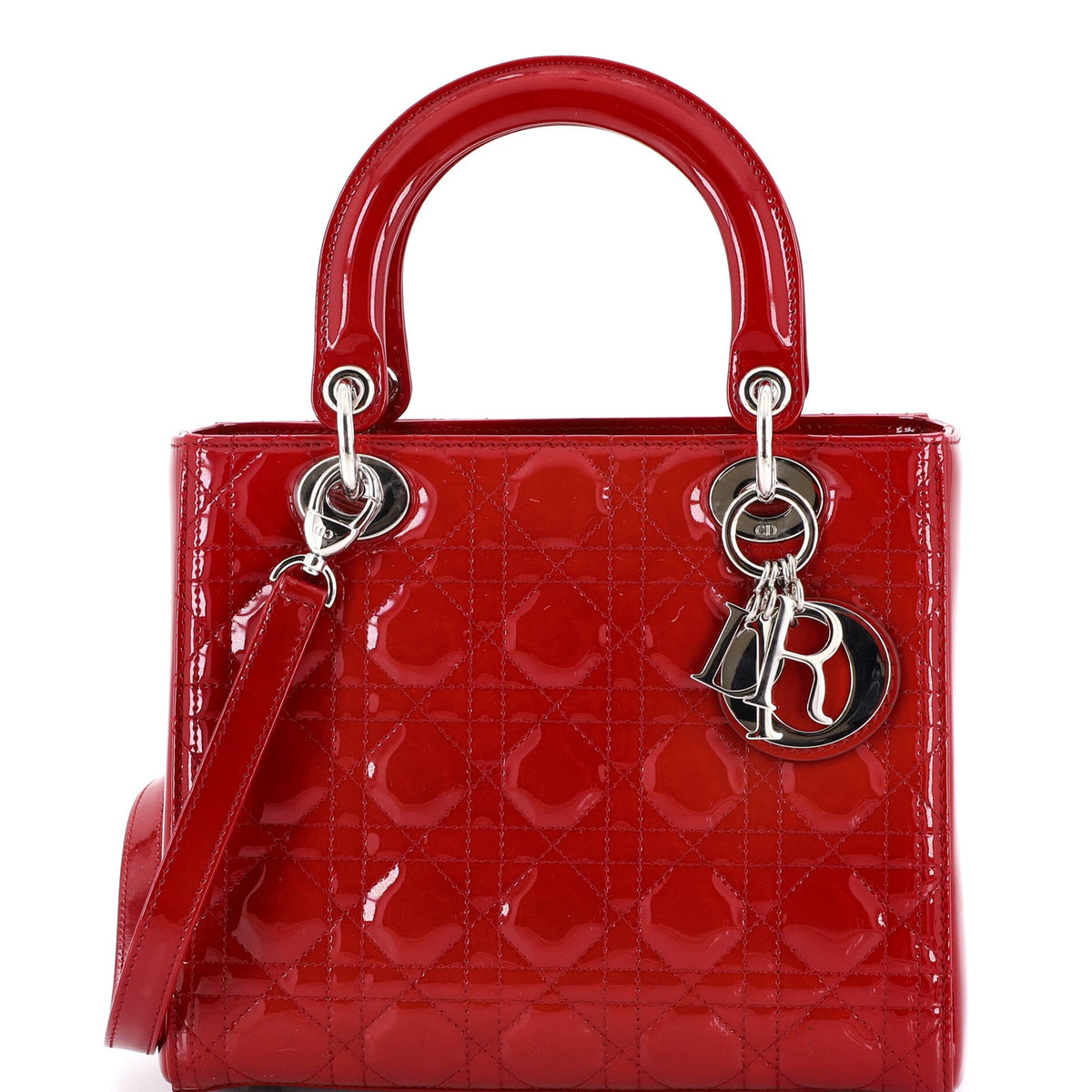 Christian Dior Lady Dior Bag Cannage Quilt Patent Medium