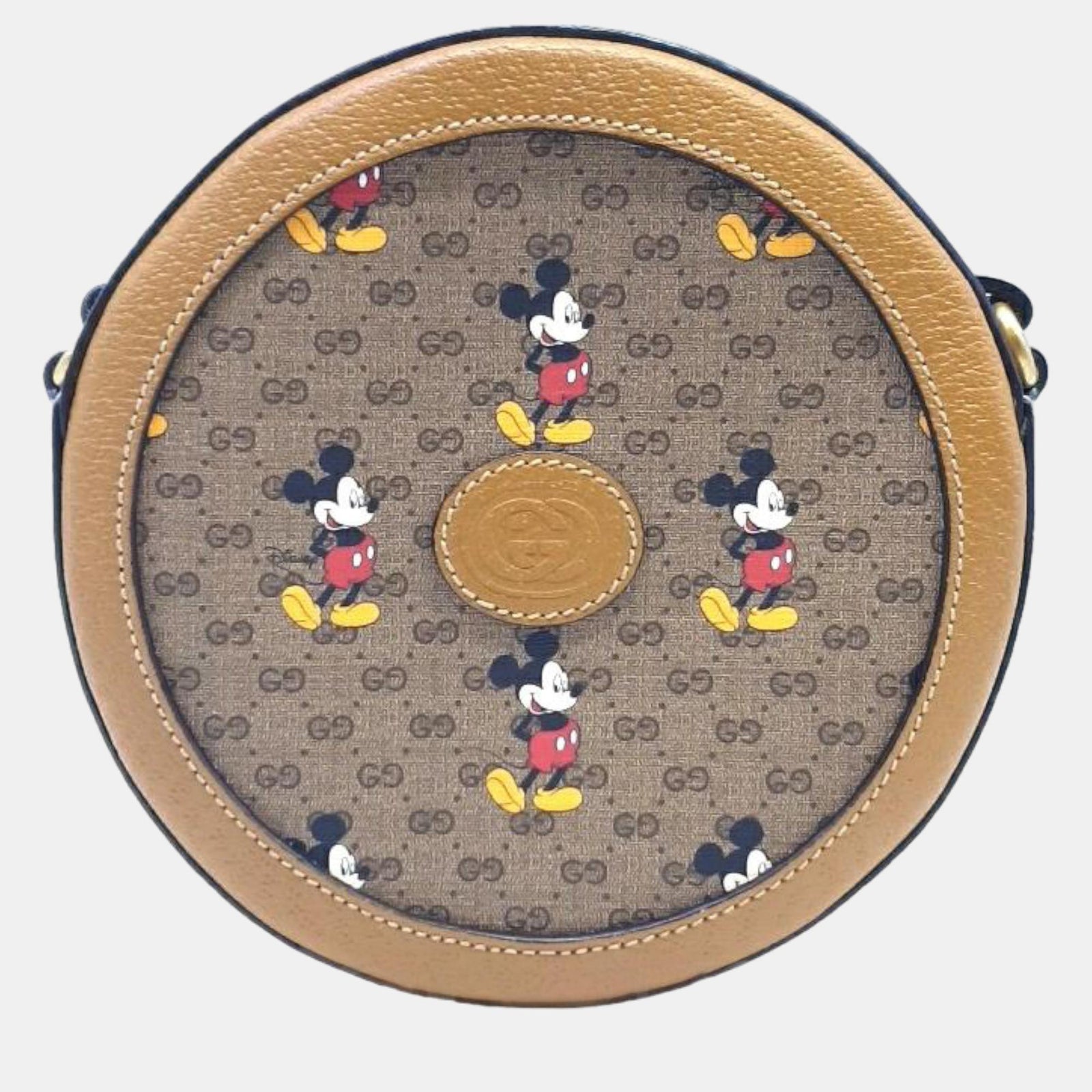 Gucci x Disney, braune, runde Schultertasche mit Mickey Maus