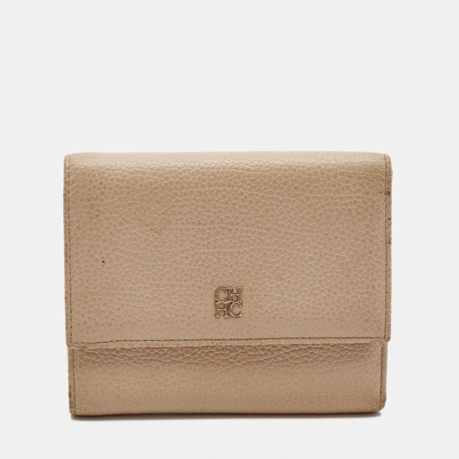 Carolina Herrera Peach Leather Logo Trifold Wallet