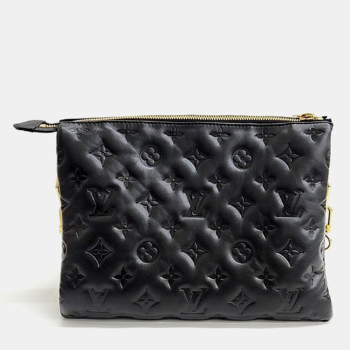Black Leather Coussin PM Tote Bag