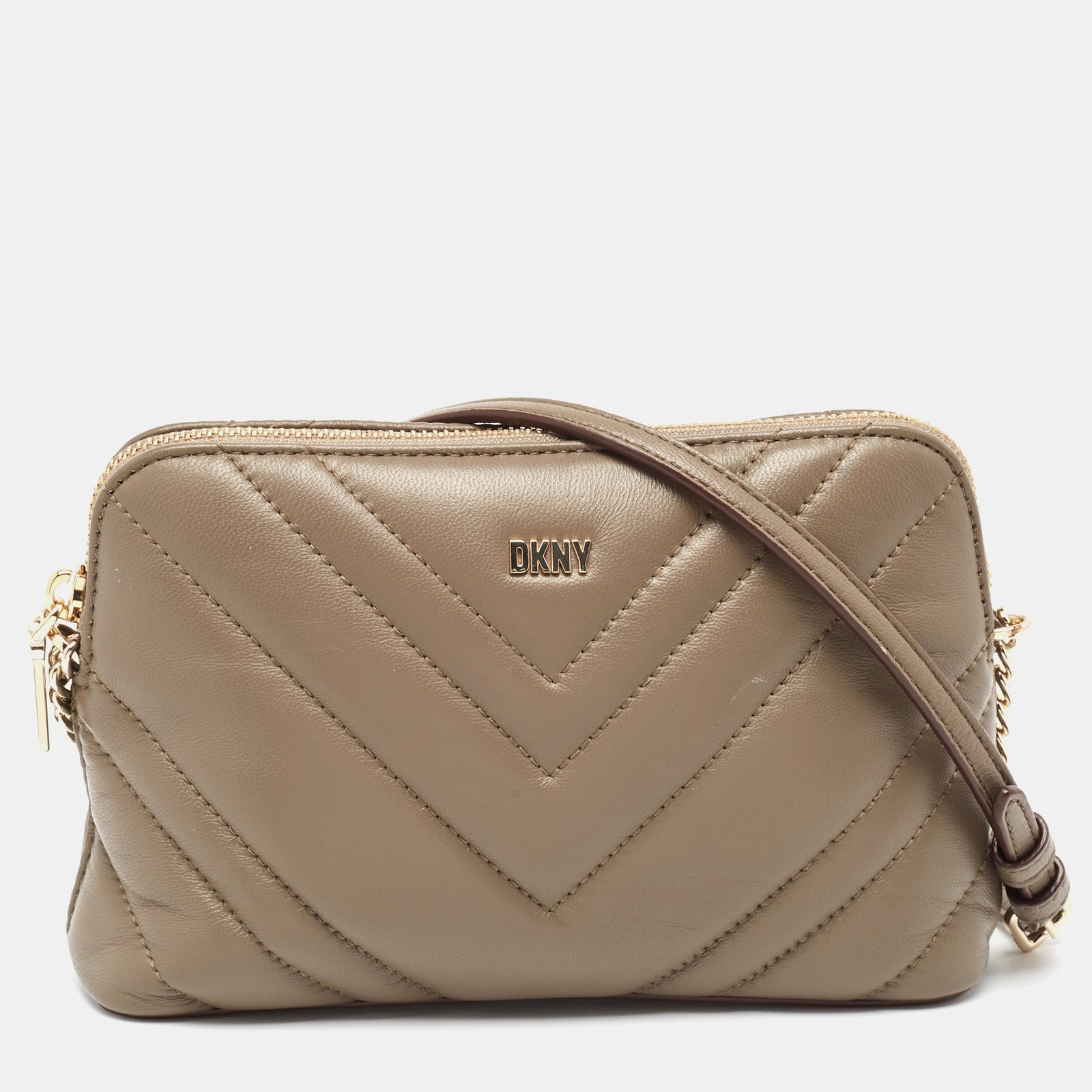 DKNY Olive Green Chevron Leather Madison Dome Crossbody Bag