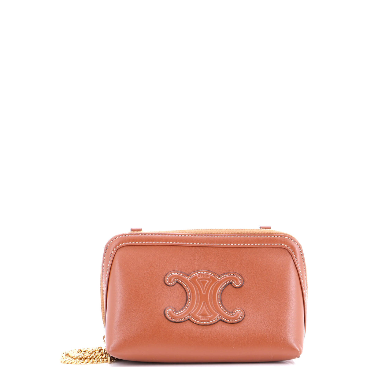 Celine CELINE Cuir Triomphe Zip Around Chain Clutch Leather