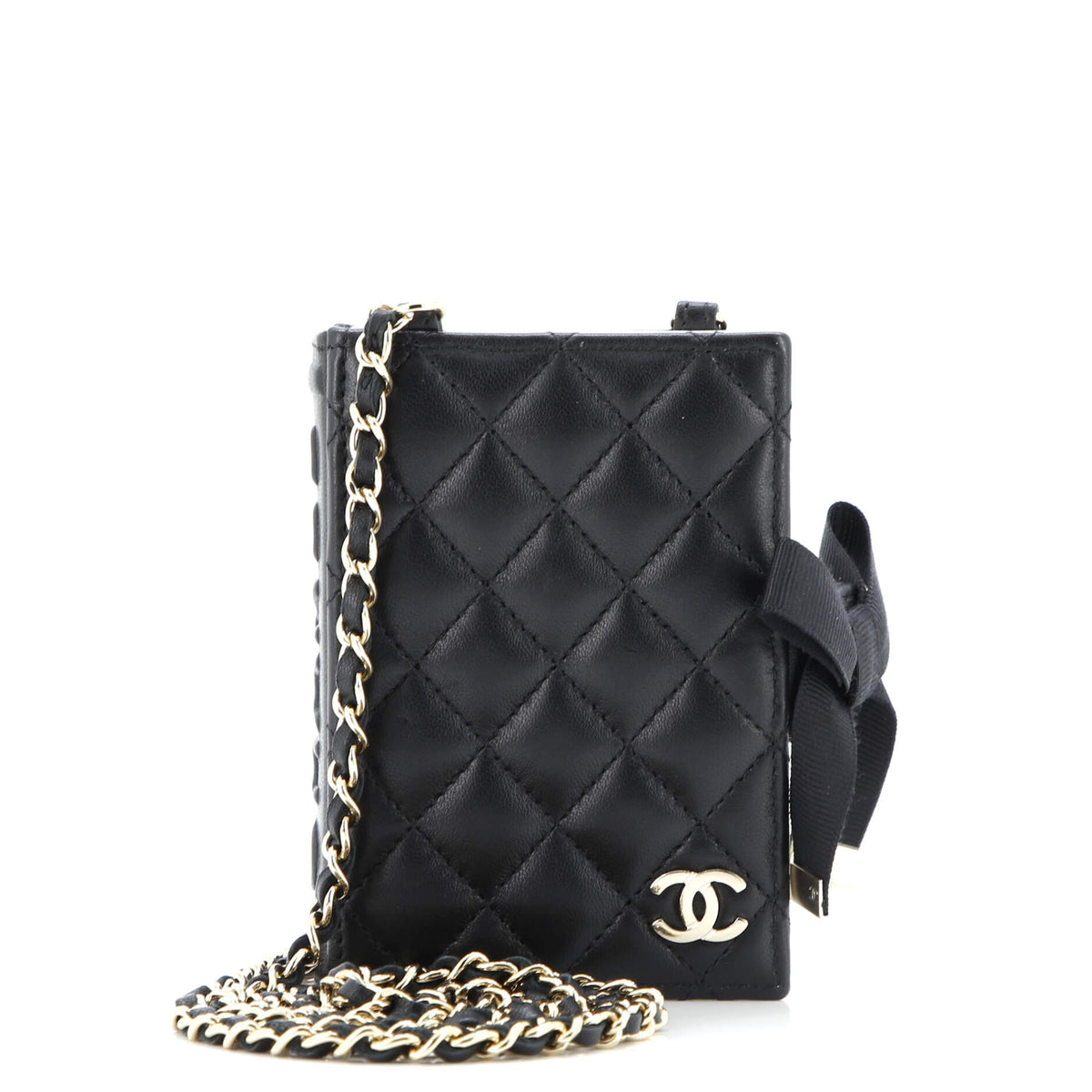 Chanel CHANEL CC Book Card Holder with Chain Quilted Lambskin