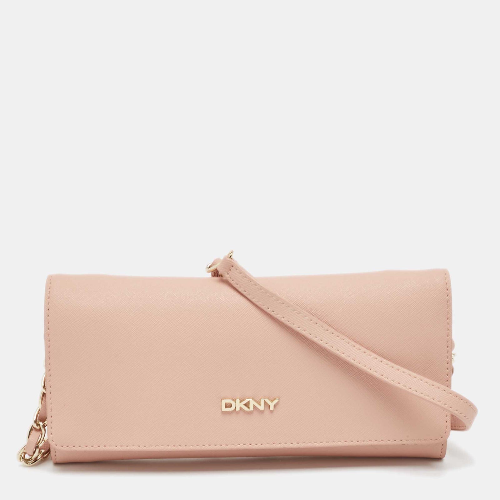 DKNY DKNY Pink Saffiano Leather Flap Wallet on Chain