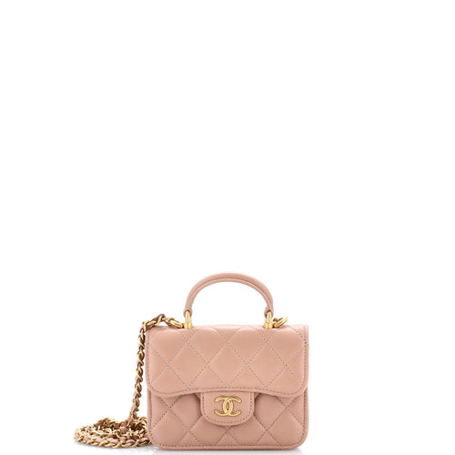 CHANEL Top Handle Flap Coin Purse with Chain Quilted Lambskin