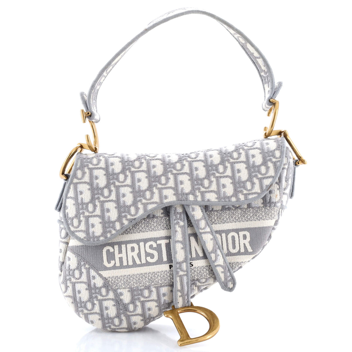 Christian Dior Saddle Handbag Logo Embroidered Oblique Canvas Medium