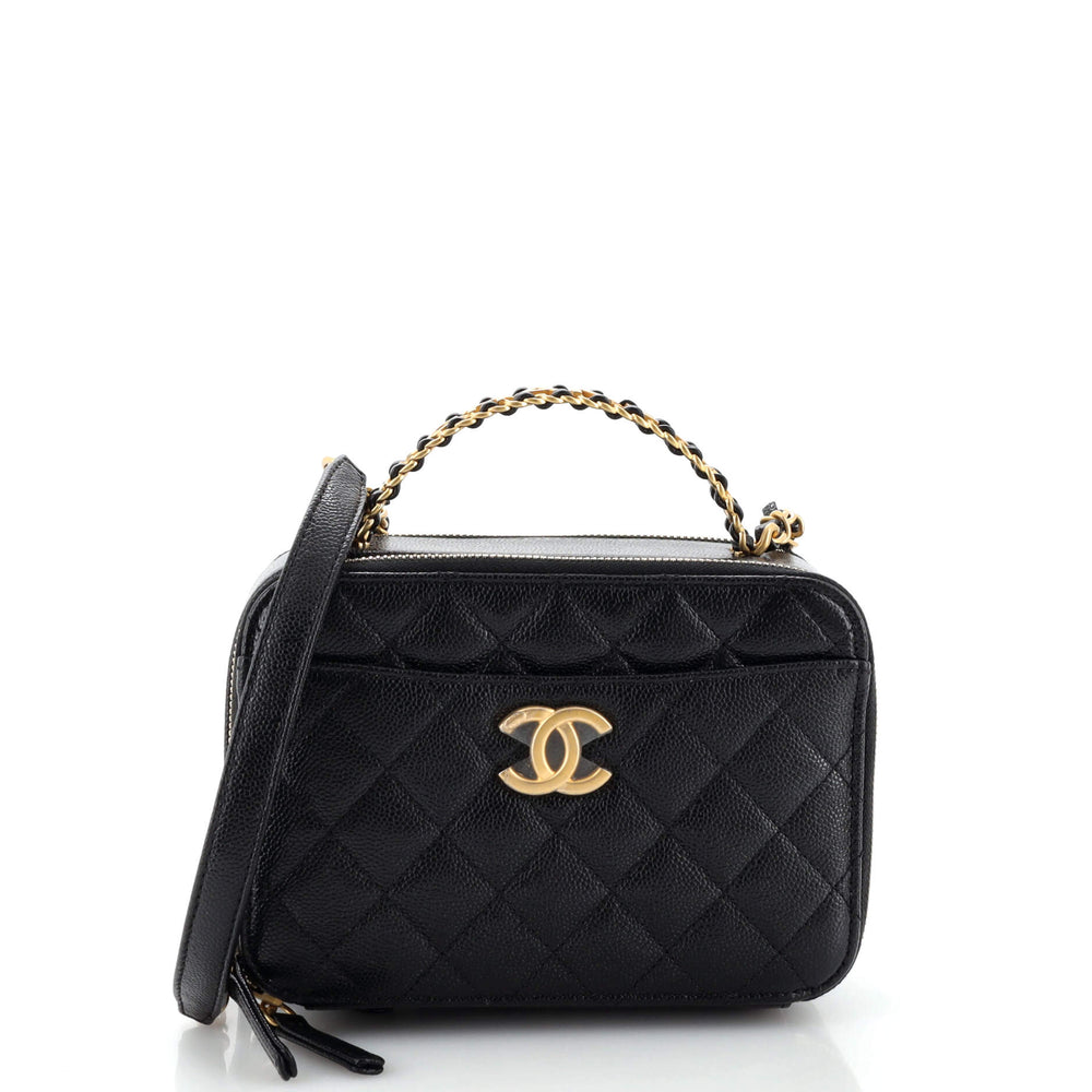 CHANEL Pick Me Up Logo Handle Vanity Case Quilted Caviar Small