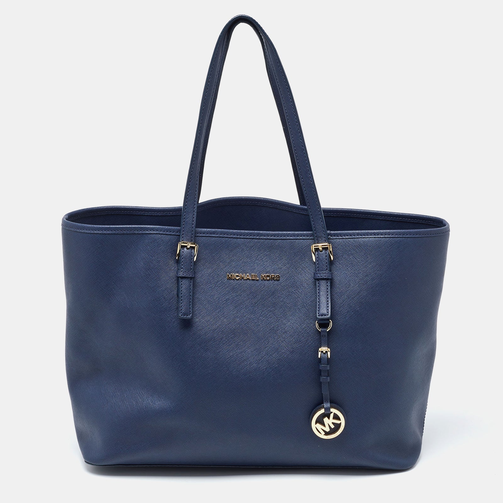 Michael Kors Navy Blue Leather Large Jet Set Travel Tote