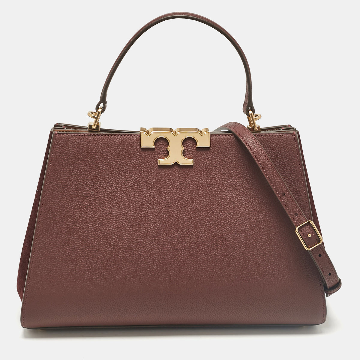 Tory Burch Burgundy Leather and Suede Eleanor Top Handle Bag