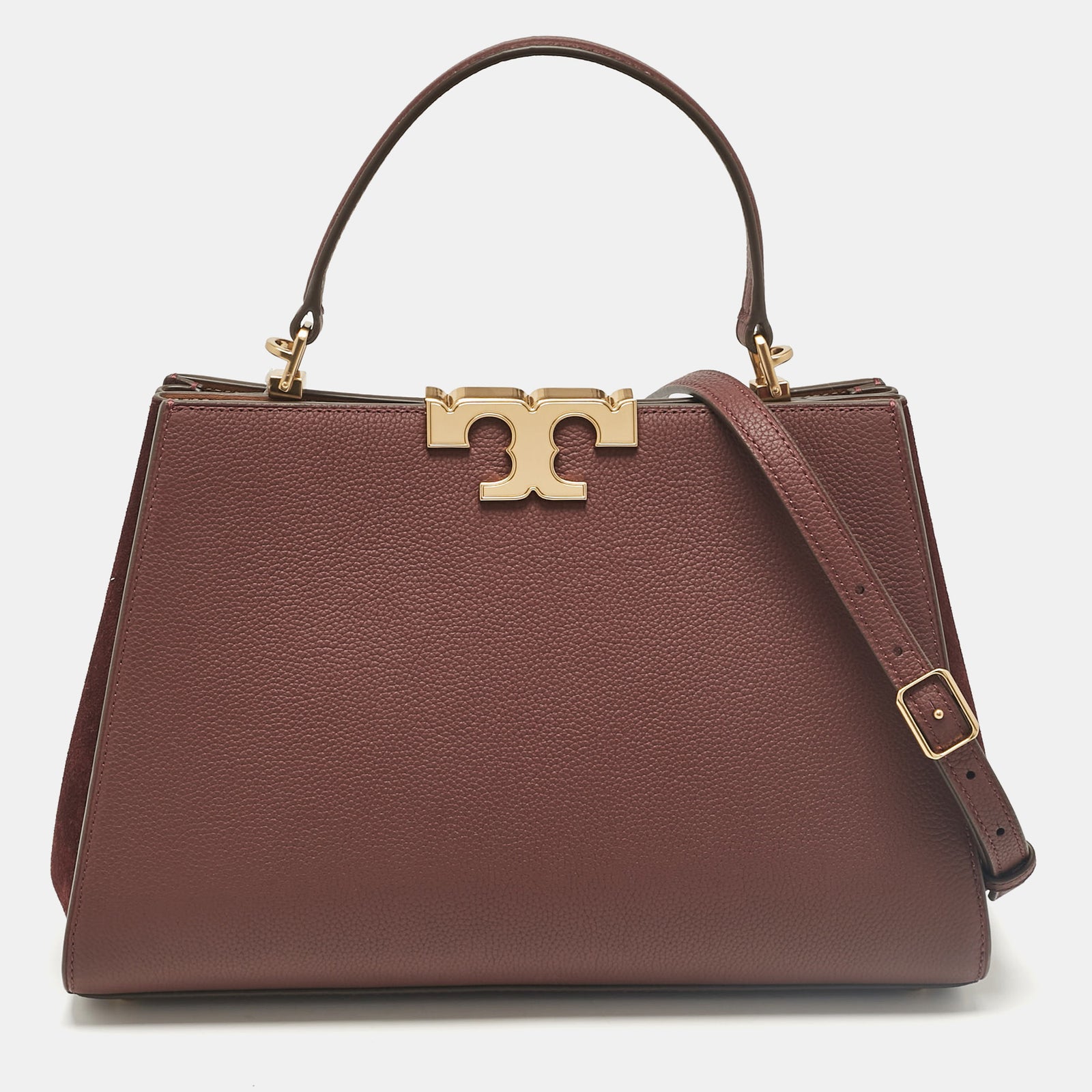 Tory Burch Burgunderrote Eleanor-Tasche aus Leder und Wildleder mit Henkel