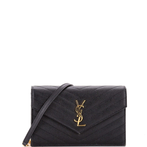 Classic Monogram Wallet on Chain Matelasse Chevron Leather Small