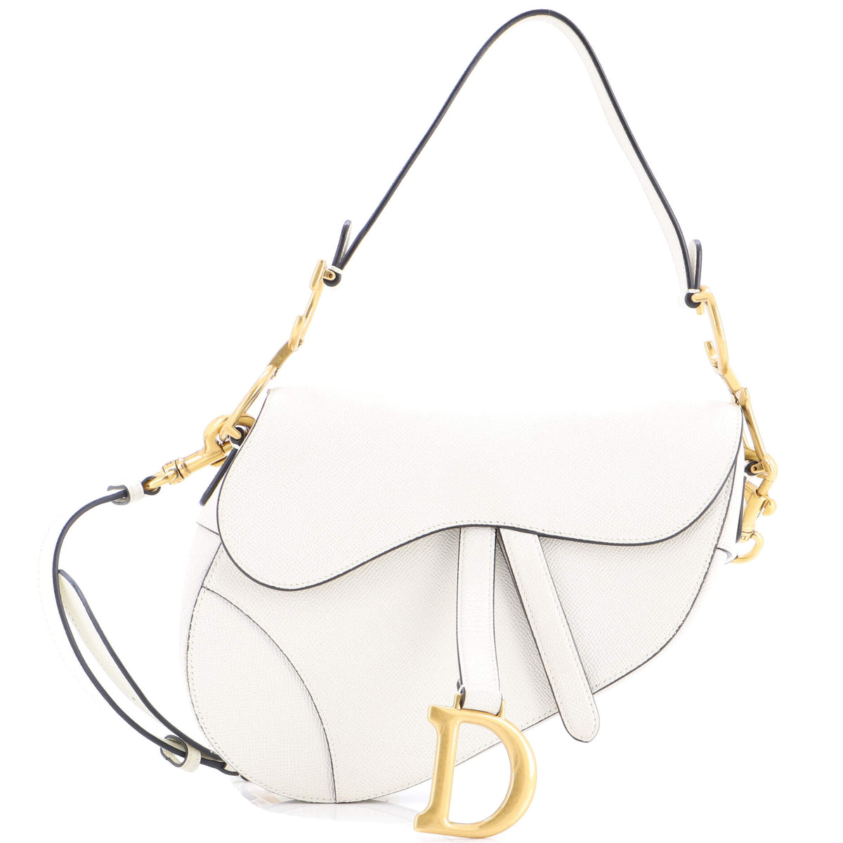 Christian Dior Saddle Handbag with Strap Leather Medium