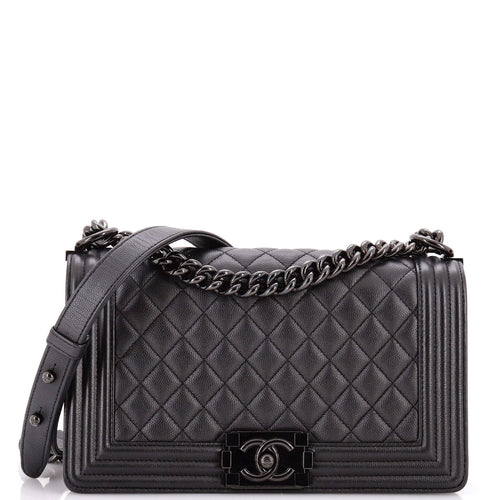CHANEL So Black Boy Flap Bag Quilted Caviar Old Medium