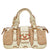 Schultertasche mit Klappe und VLogo aus Stoff und Leder in Creme/Beige