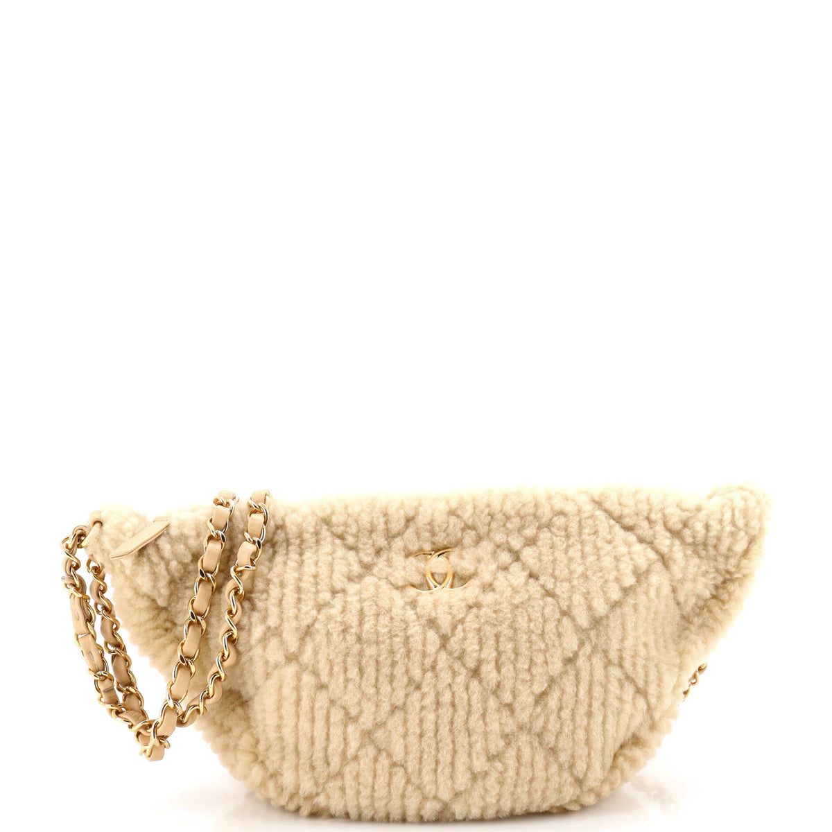 Chanel CHANEL Coco Neige Half Moon Chain Hobo Quilted Shearling