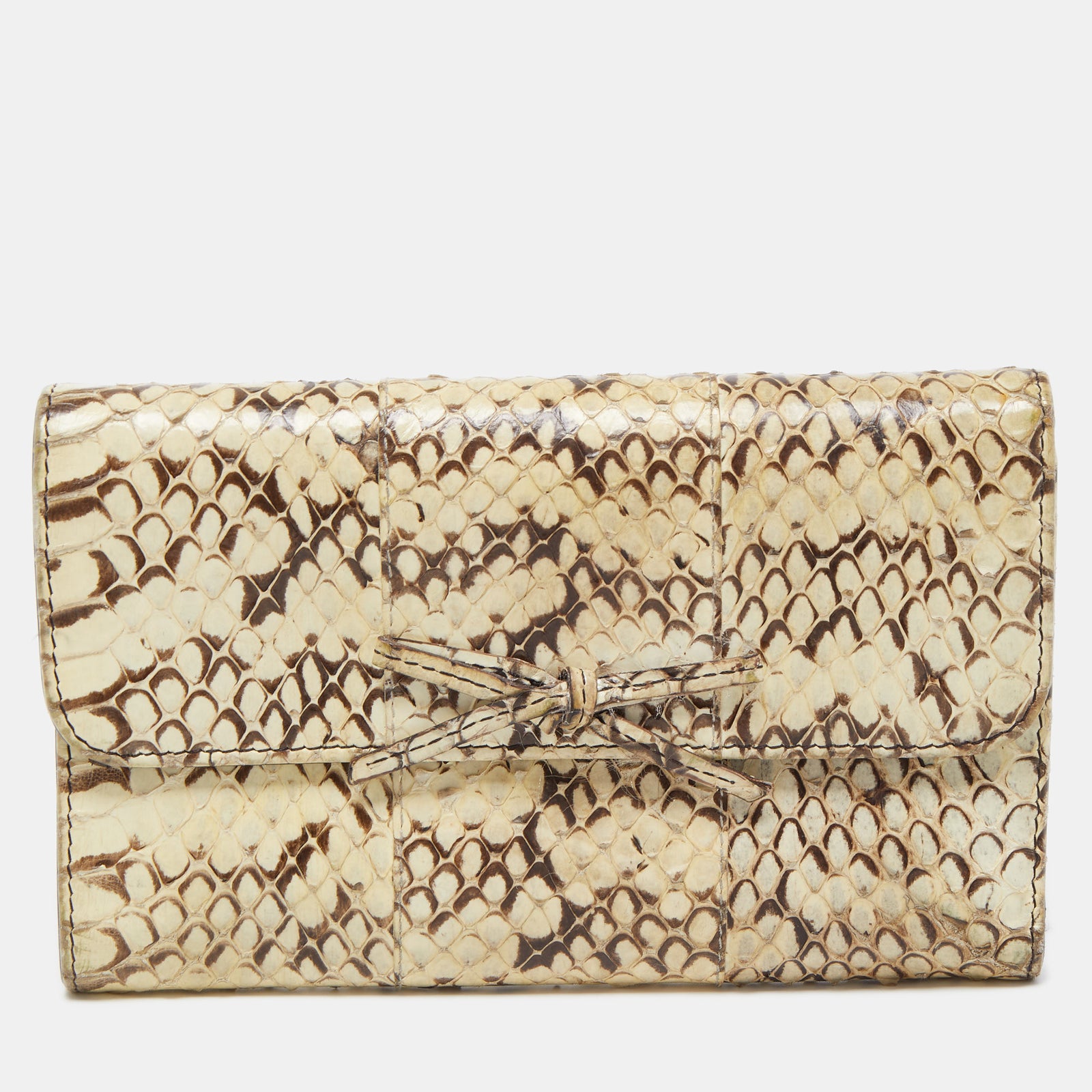 Miu Miu Cream Watersnake Leather Bow Flap Compact Wallet