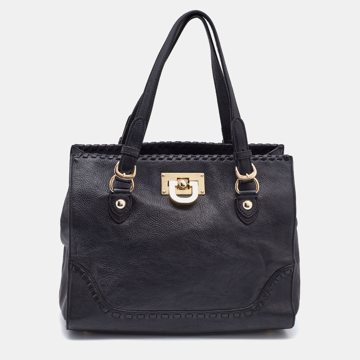 DKNY DKNY Black Leather Beekman French Whipstitch Trim Tote