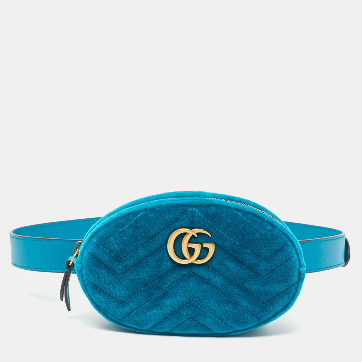 Gucci Teal Green Matelass&eacute; Velvet GG Marmont Belt Bag