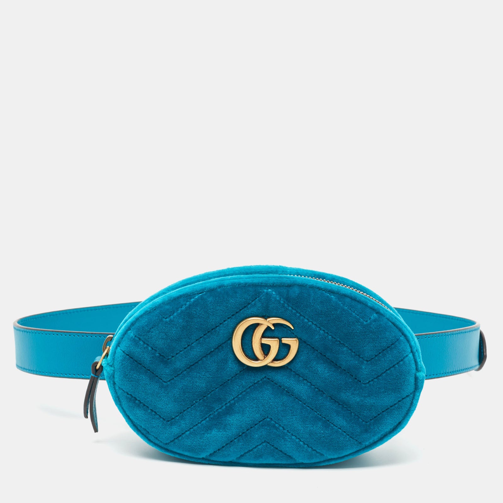 Gucci Blaugrüne GG Marmont Gürteltasche aus Matelassé-Samt