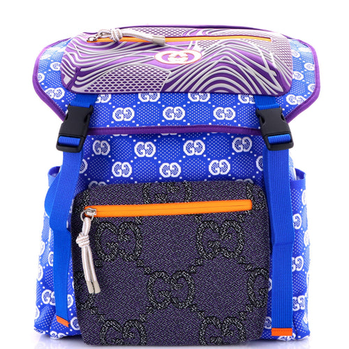 GUCCI Panelled Double Buckle Backpack GG Jacquard Nylon and Rubber Large