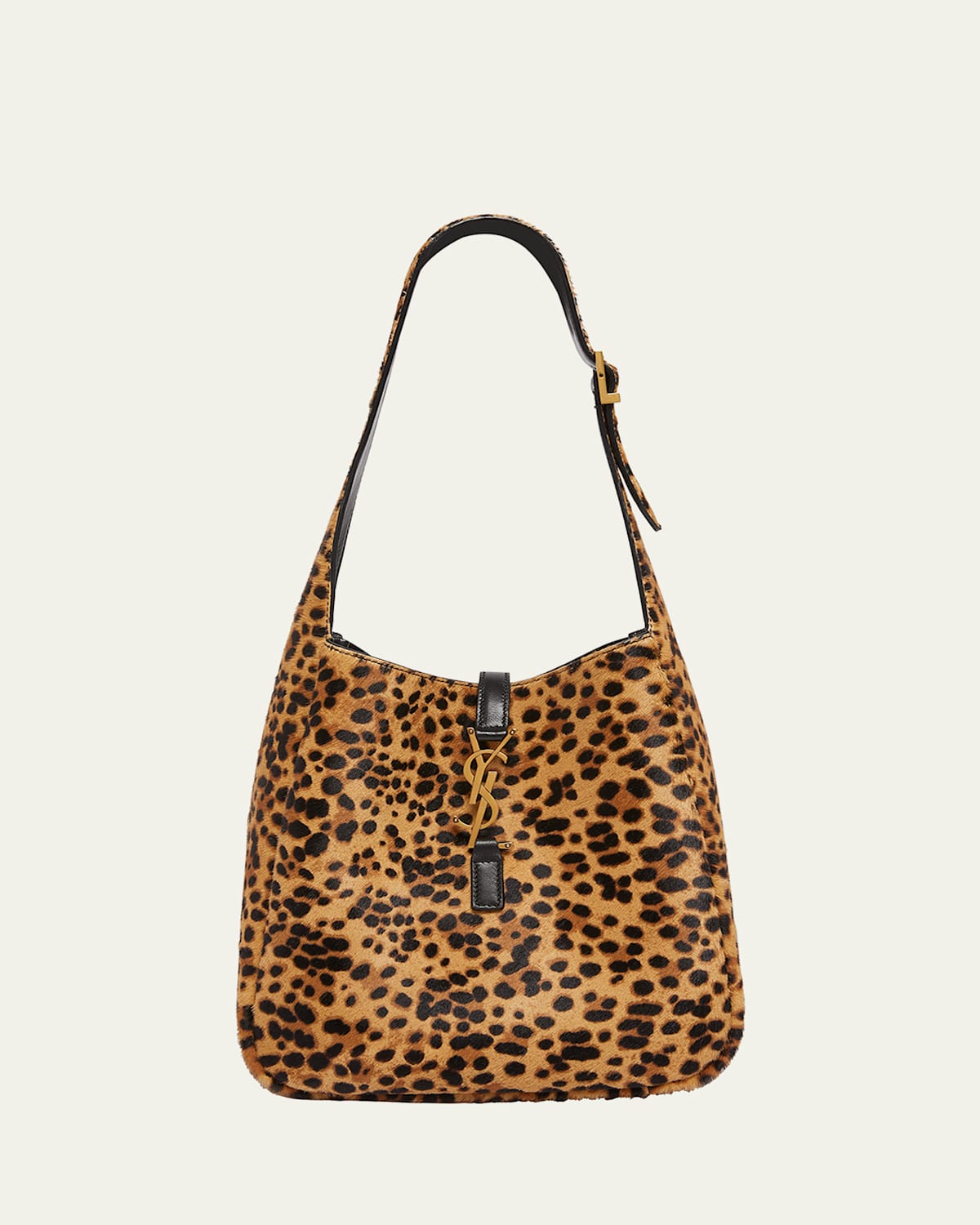 Saint Laurent Le 5 A 7 Small Hobo Bag in Leopard-Print Calf Hair