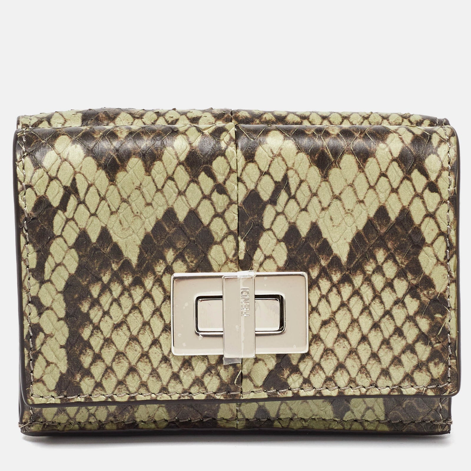 Fendi Green/Brown Elaphe Trifold Wallet