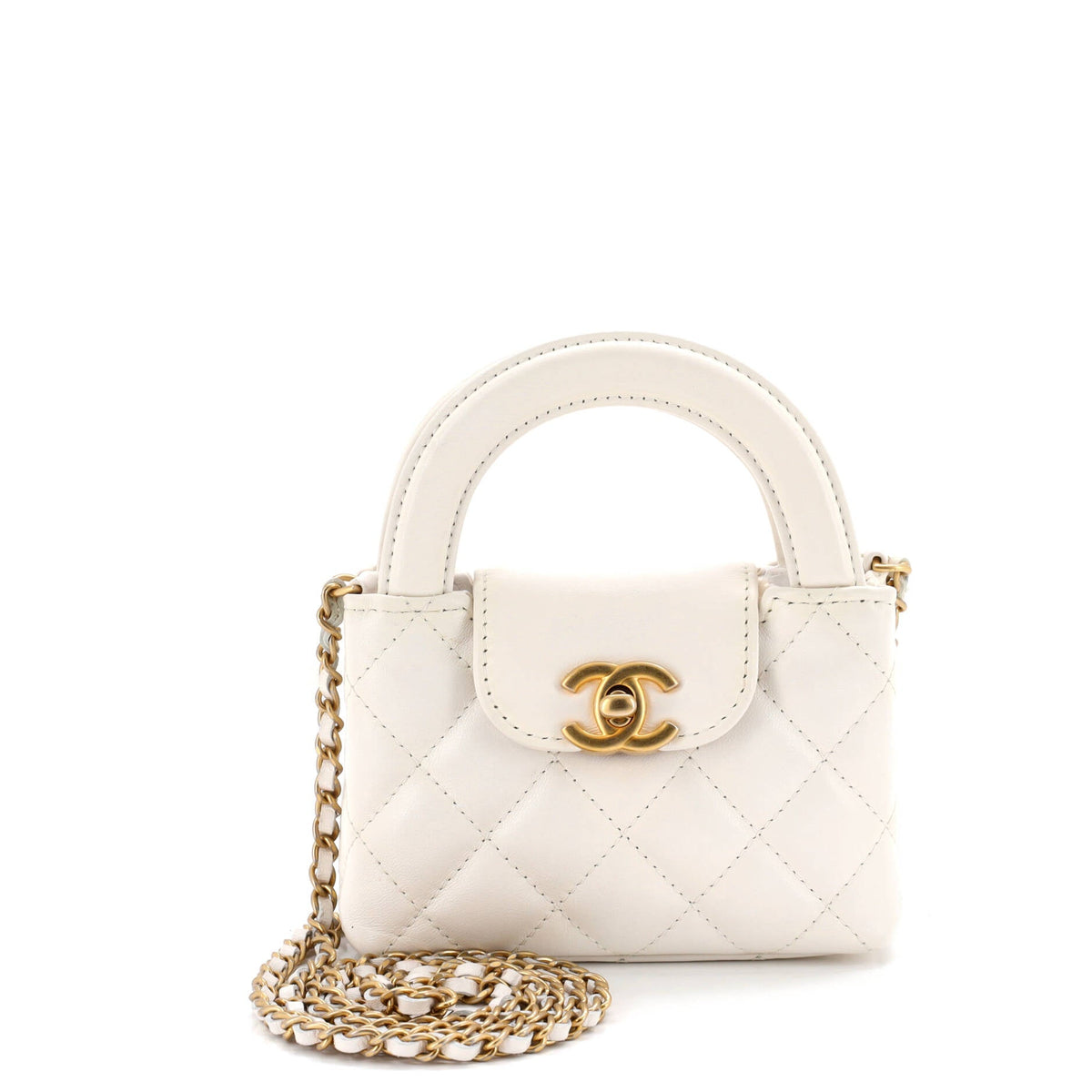 Chanel CHANEL Kelly Top Handle Shopping Bag Quilted Shiny Aged Calfskin Nano