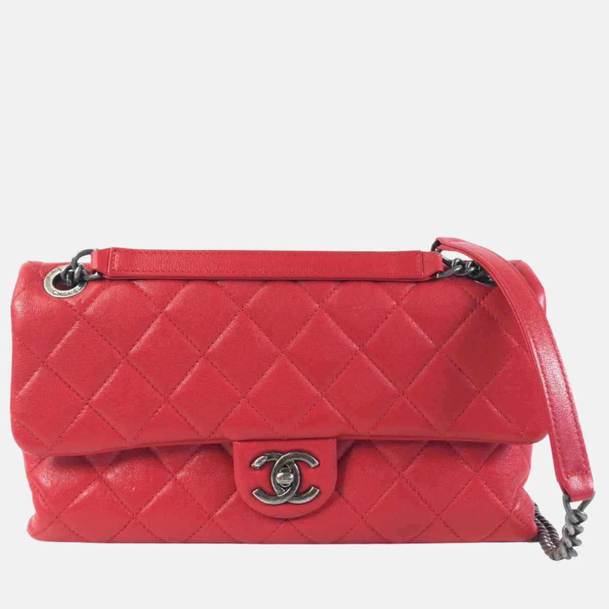 Chanel Red CC Quilted Lambskin Single Flap Bag